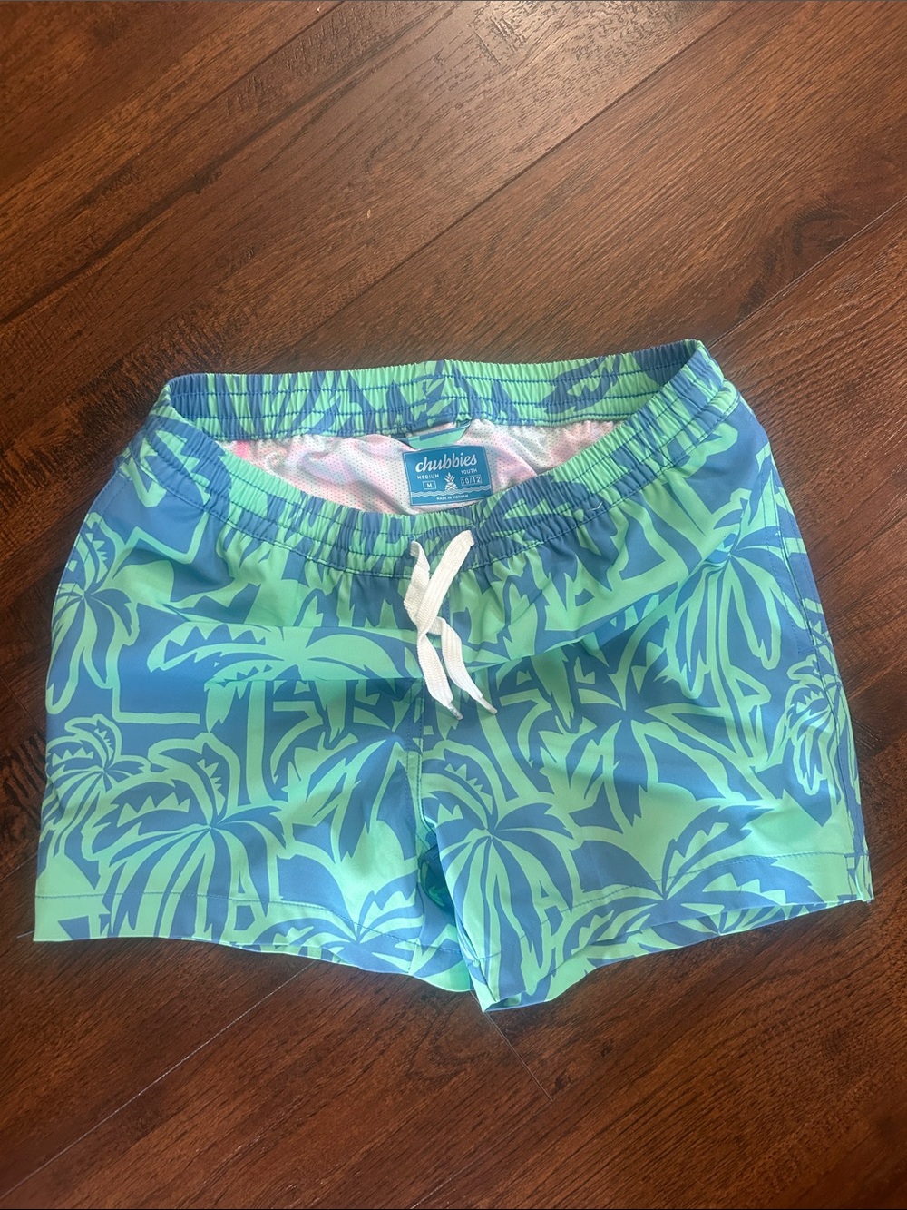 Chubbies Blue & Lime Tropical Palm Swim Shorts